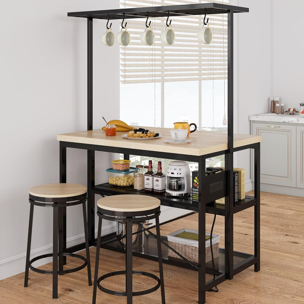 IDEALHOUSE 47" Kitchen Island with Power Outlet - 3-Tier Bakers Rack &am...