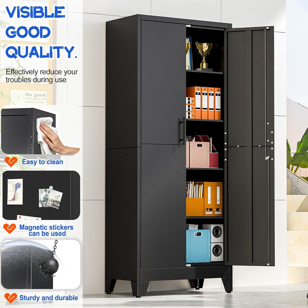 gaious 71" tall metal pantry storage cabinet with showing dimensions