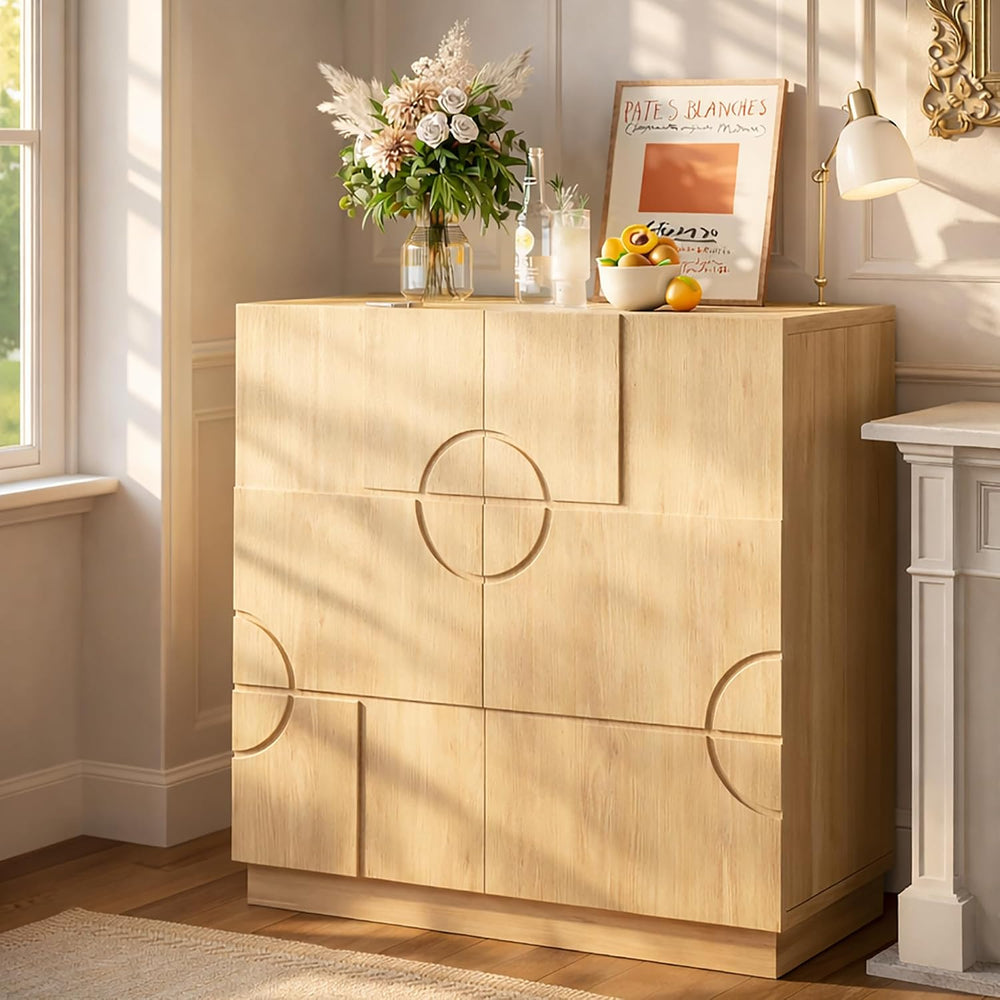 LVSOMT Modern Accent Cabinet with Doors and Adjustable Shelve, Matte Wood