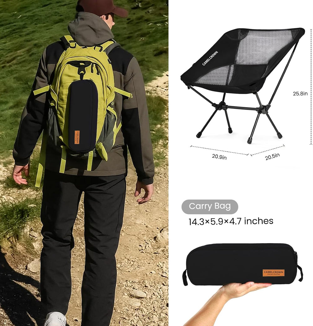 CAMEL CROWN Portable Camping Chair Lightweight Compact Folding Chair Mesh for...