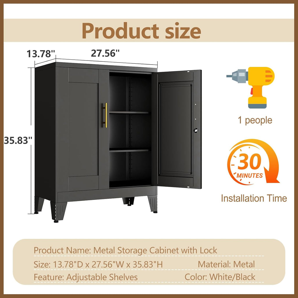GAIOUS Black Metal File Cabinet with Lock(Two Units), Steel Storage Cabient