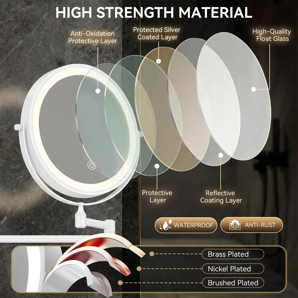 Auxmir 1X/20X Wall Mounted Makeup Mirror, 8" Rechargeable Magnifying Mirror