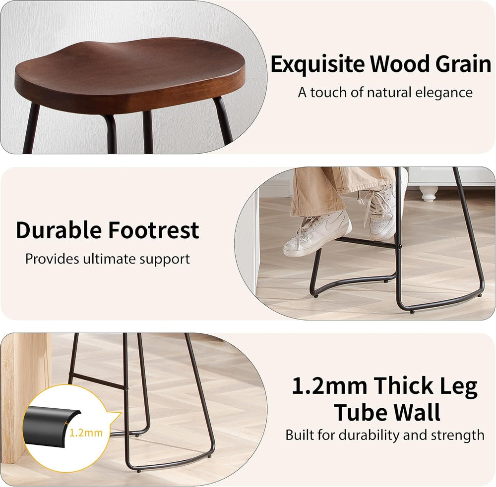 HeuGah 26" Wood Counter Height Bar Stools Set of 2 for Kitchen Island