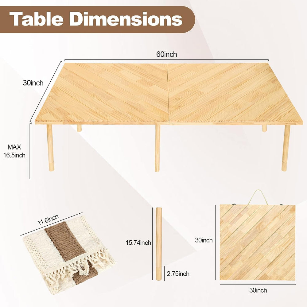 Folding Picnic Table 60x30, Low Floor Table for 6-8