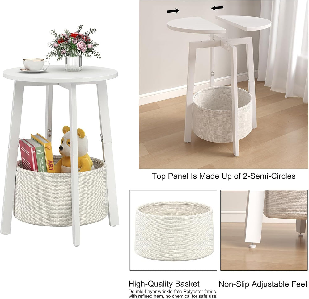 sthmec Small Round Side End Table Set of 2 with Cloth Storage Basket, Round B...