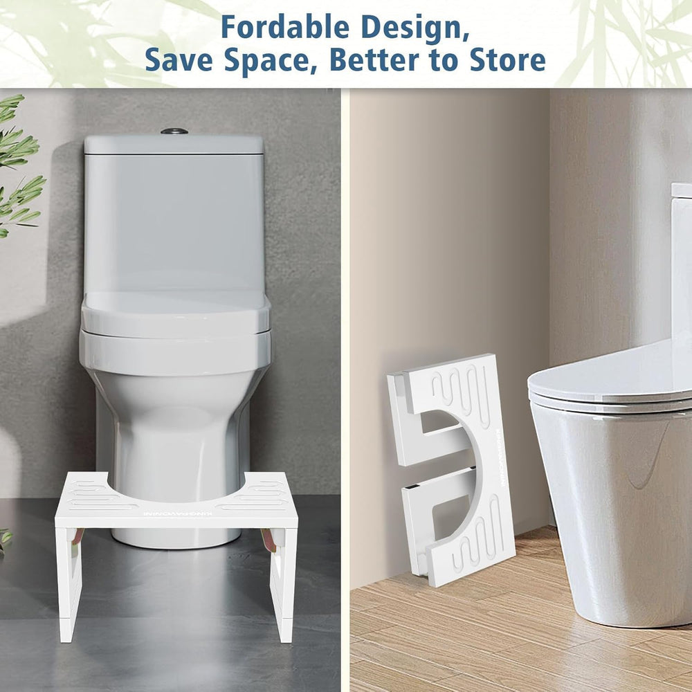 KingPavonini Bamboo Toilet Stool Squat 7in & 9in Adjustable Height, White