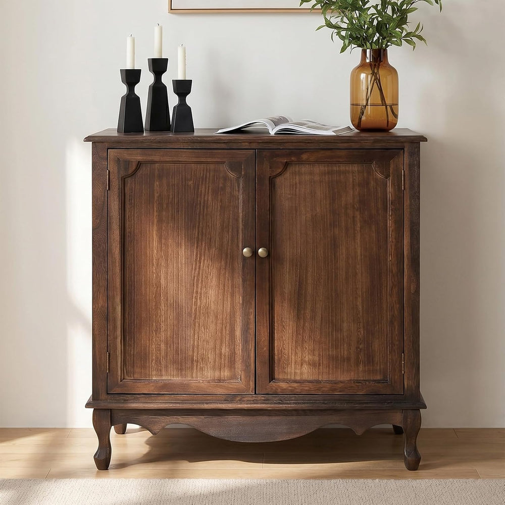 HULALA HOME Farmhouse Accent Cabinet with 2 Doors, Walnut