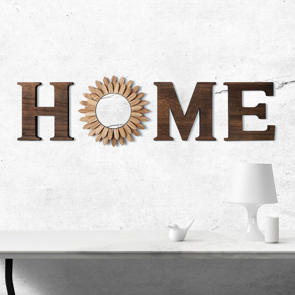 CHIF HAUTH Wood Home Sign with Sunflower Shaped Wood Mirror