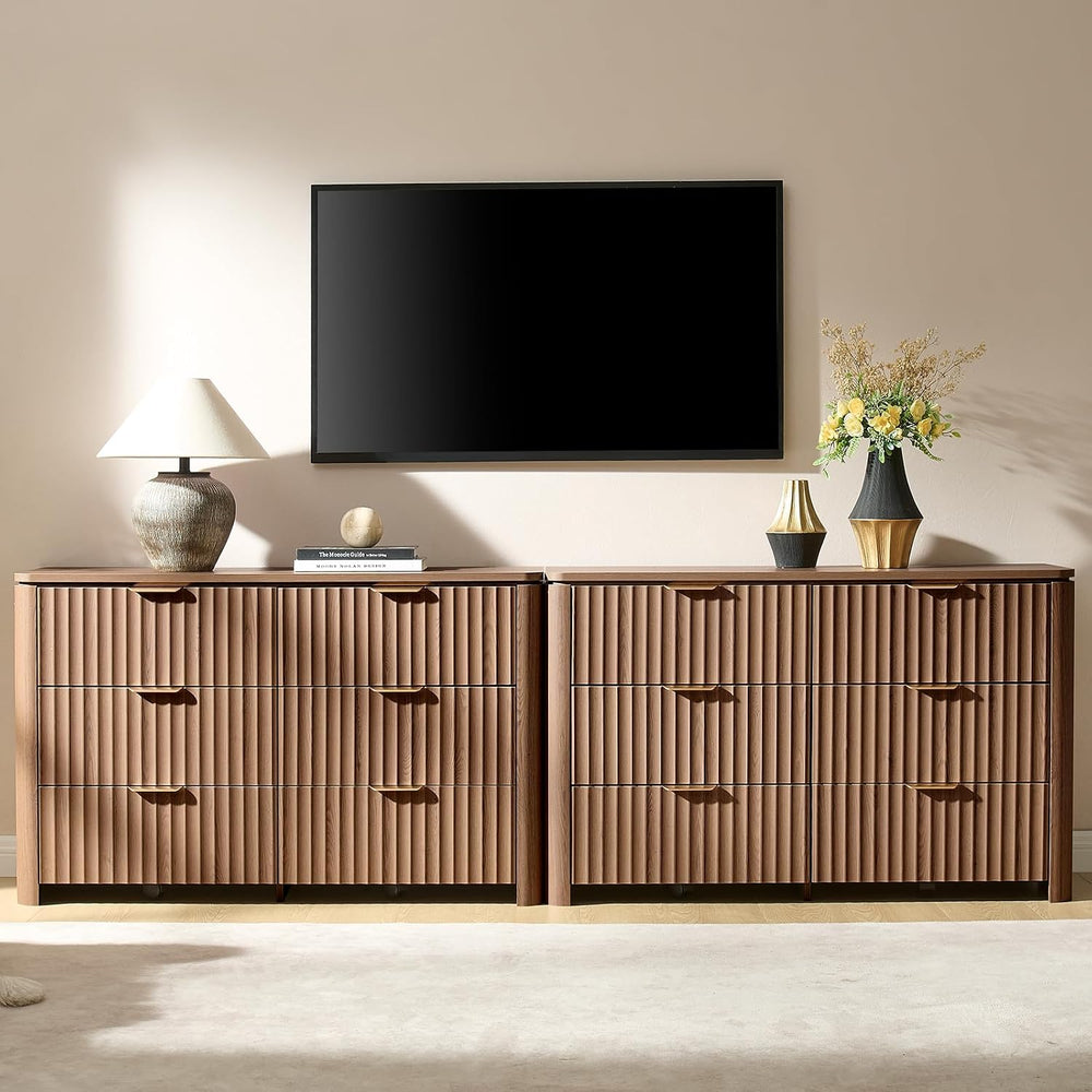 Fluted 6 Drawers Dresser for Bedroom-47.3" Wide Wooden Chest of Drawers ...