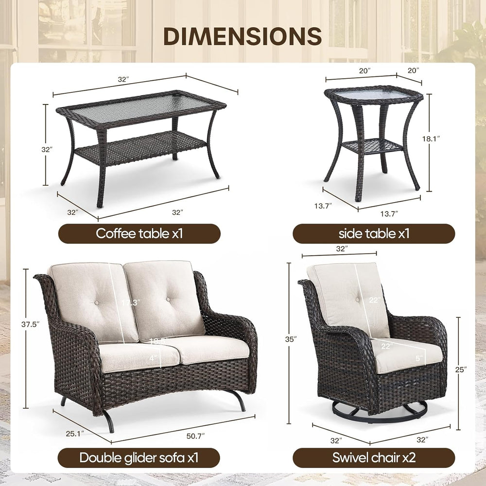 Patio Loveseat Glider Set, Resin Wicker Loveseat Glider with 2 Swivel Patio C...