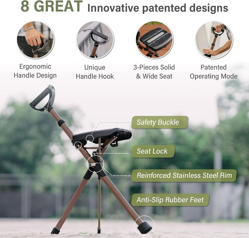 STEP2GOLD Ta-Da Chair S2 PRO MAX, Walking Stick with Chair, Cane with Seat