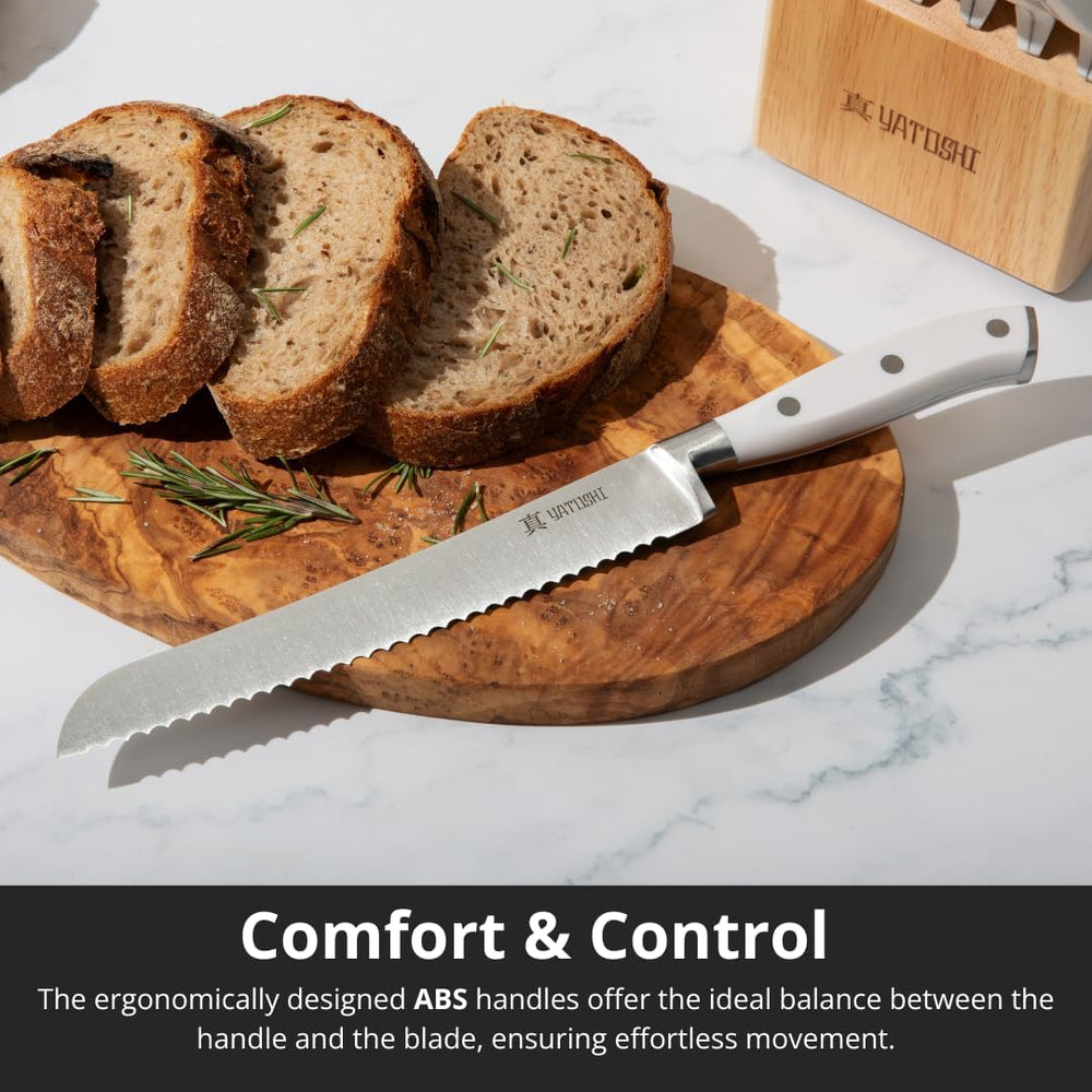 Yatoshi 15 Piece White Knife Block Set - Pro Kitchen Knife Set Ultra Sharp Hi...
