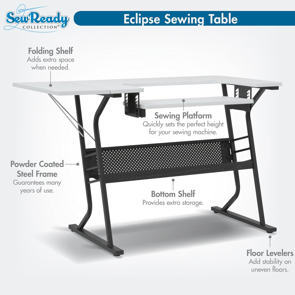 Sew Ready Eclipse Hobby/Sewing Craft Table, Black/White