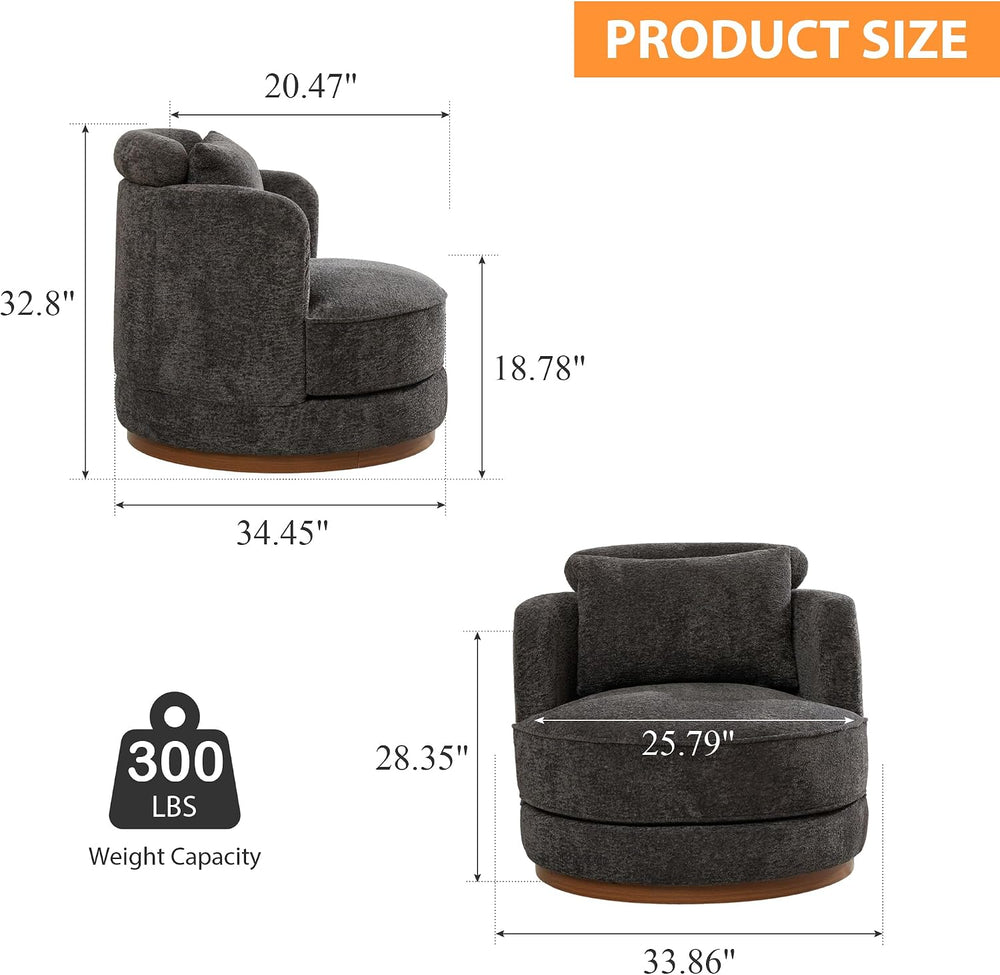 33.86" W Swivel Chair Set of 2 Accent Armchair,Charcoal