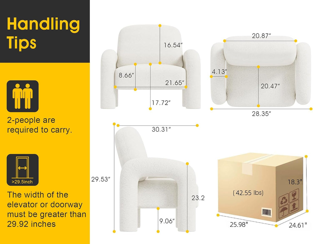 Dewhut Modern Sherpa Accent Chair, Teddy Upholstered Arm Single Sofa, Cozy Fl...