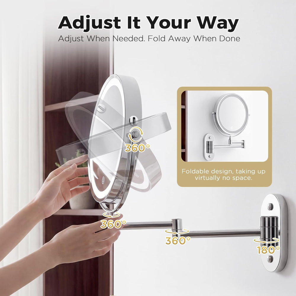 Wall Mounted Makeup Mirror, 8 Inch, 1X/30X, Rechargeable 4000mAh