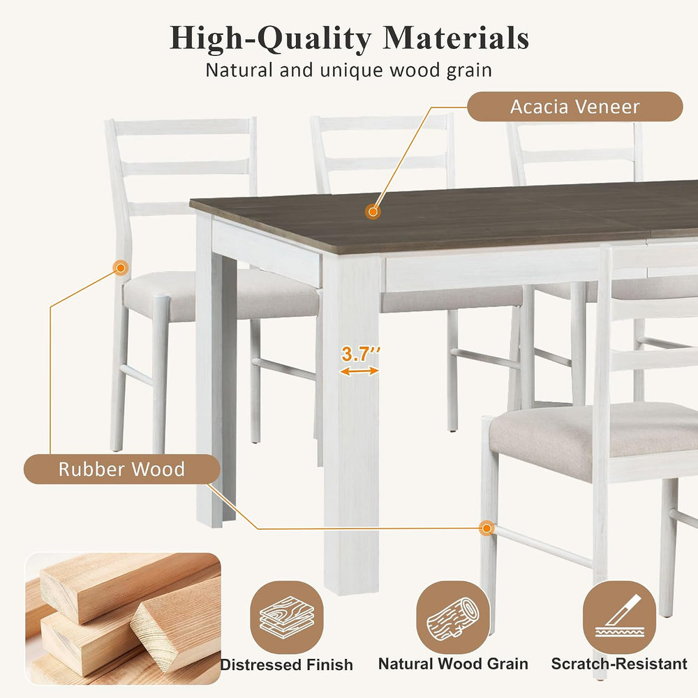 LUMISOL 7-Piece Dining Table Set with Chairs, Extendable Dining Room Table Se...