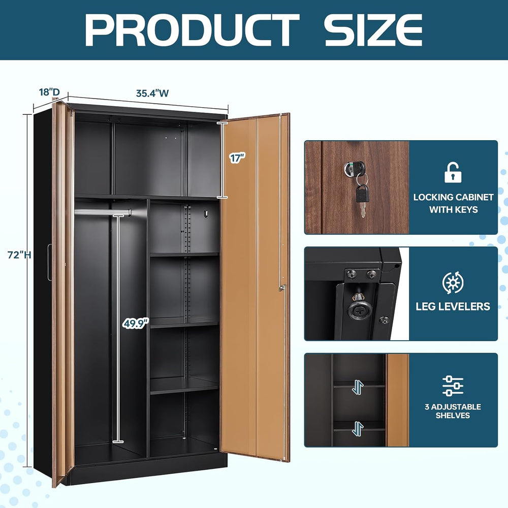 MIIIKO Metal Wardrobe Cabinet with Locking Doors, Metal Storage Armoire Close...
