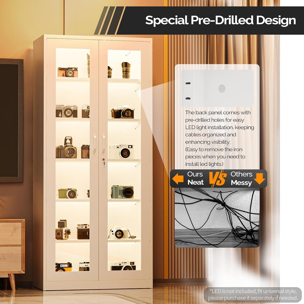 VINGLI Lockable Display Cabinet with Glass Doors & 5 Adjustable Shelves, ...