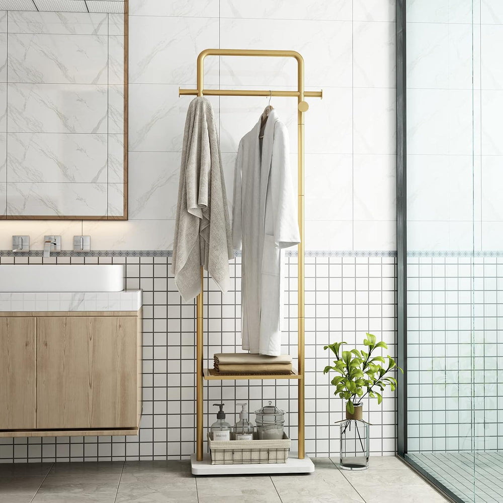 TIEOU Gold Clothes Racks with Shelf, Heavy Duty Gold Clothing Racks for Bouti...
