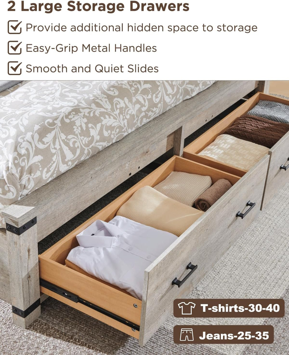 T4TREAM 54" Tall Farmhouse Queen Size Bed Frame, Light Rustic Oak