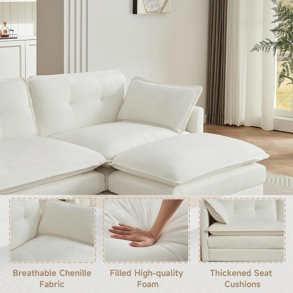 Amsleekey 111.5" U-Shaped Chenille Sectional Sofa, Beige