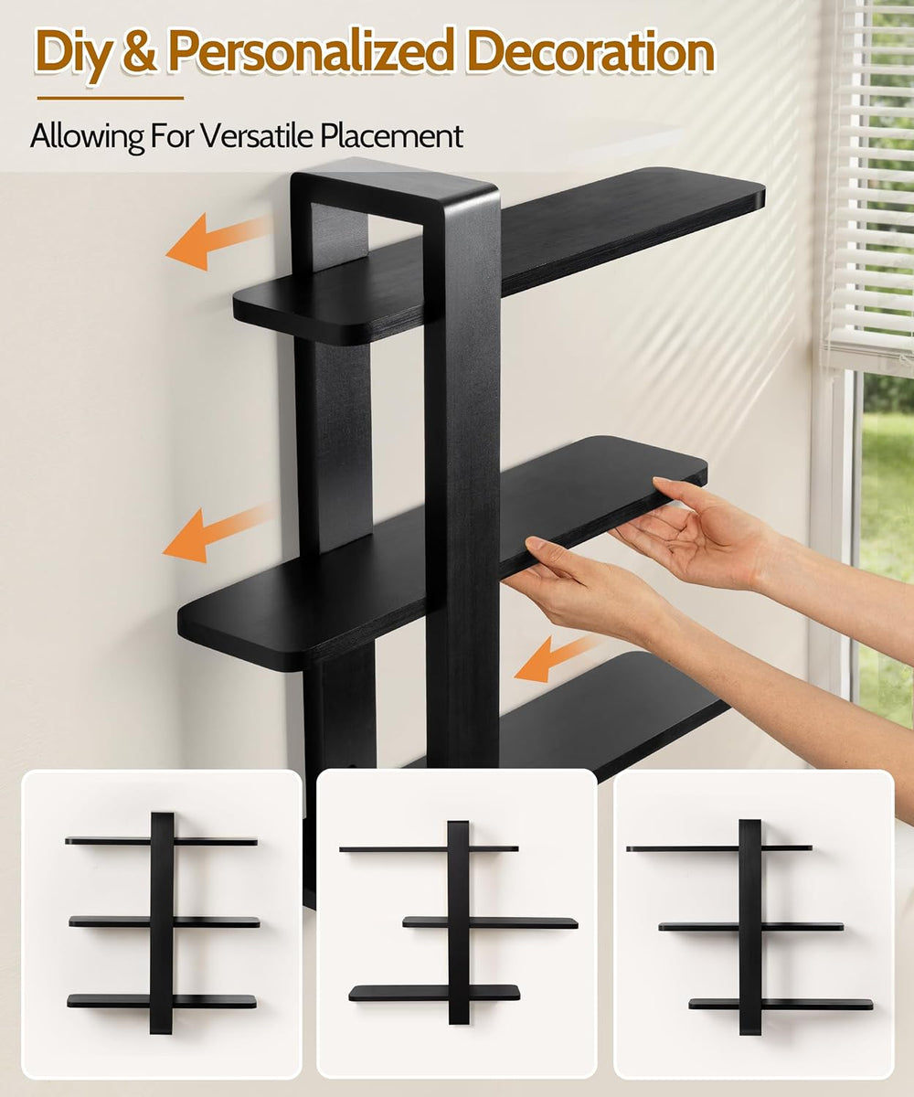 SUMGAR Black Floating Shelves for Wall, 3 Tier Adjustable Large Shelf Unit