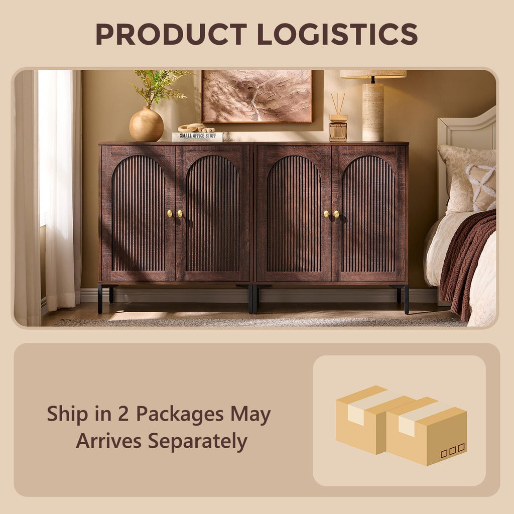 IFGET 61.75" W Modern Arched Sideboard Buffet Cabinet with Storage, Brown