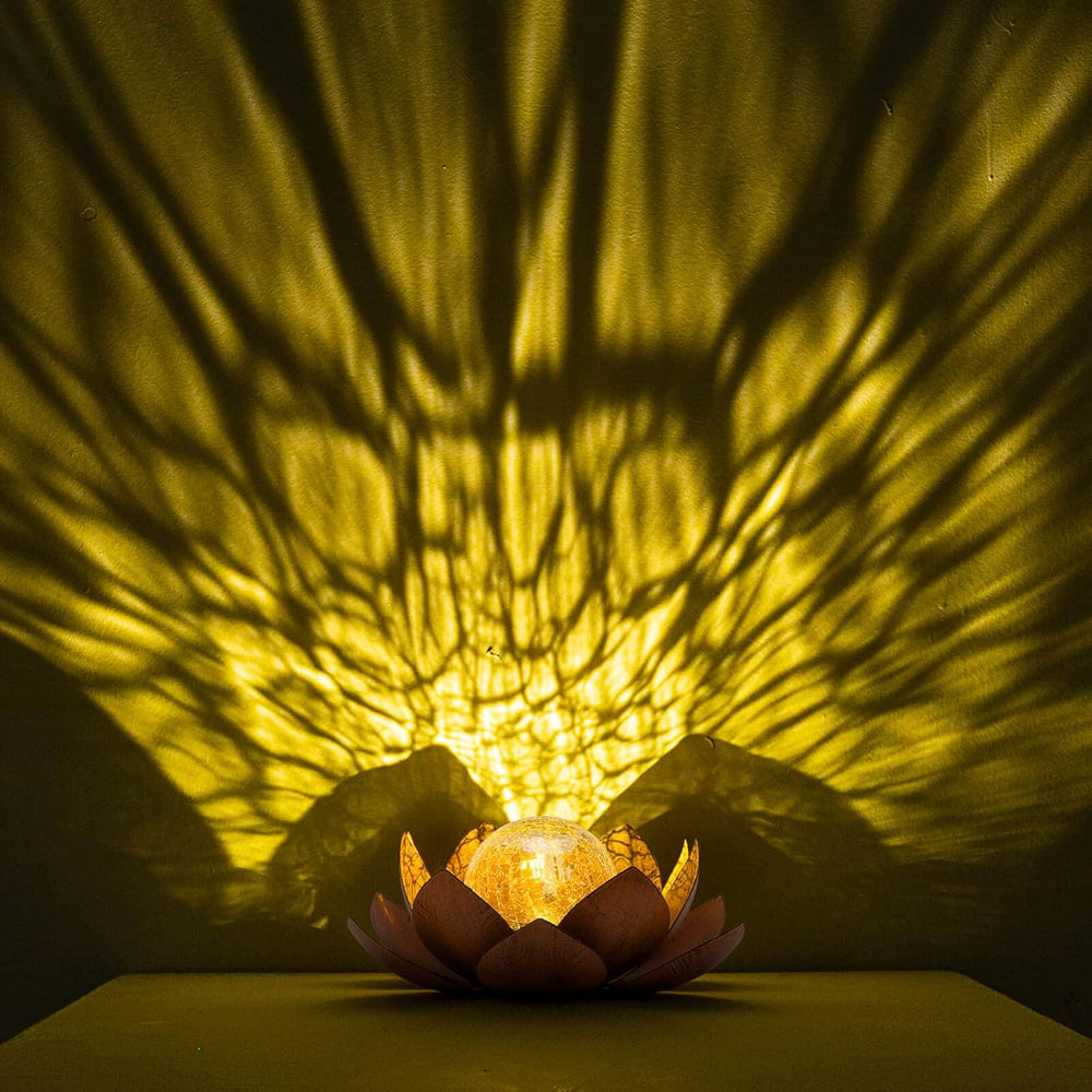 Huaxu Solar Lights Outdoor Decor Metal Lotus Flower LED Waterproof Glass Deco...