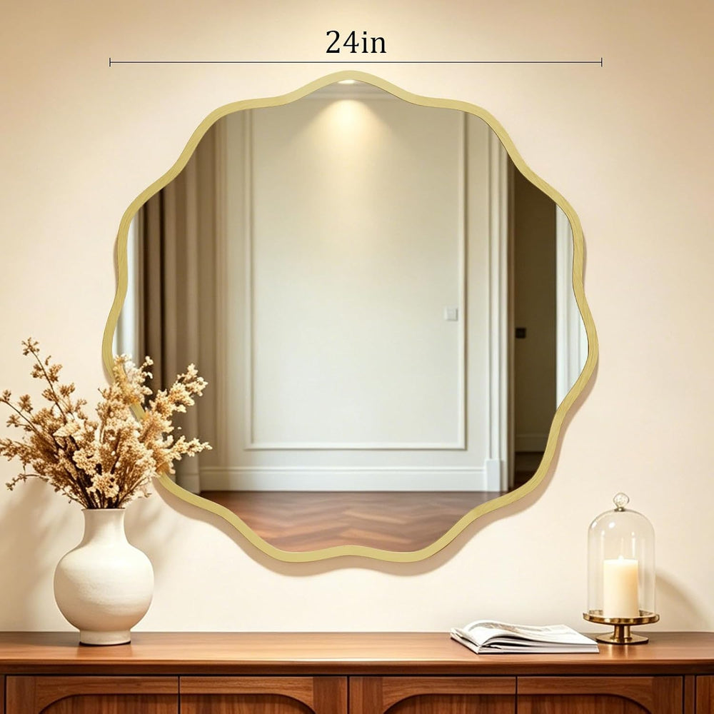 HOMECOOKIN 24" Wavy Round Wall Mirror, Gold Scalloped Circle Mirror Edge...