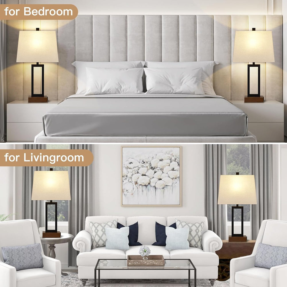 Lolikit Table Lamp for Bedroom Set of 2 with 2 USB Ports and AC Power Outlet,...
