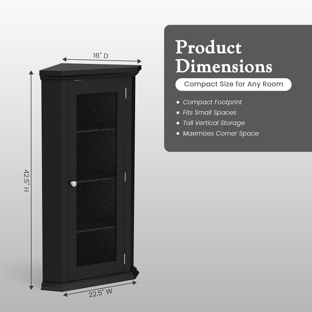 Kings Brand Corner Curio Display Cabinet w/Glass Door & Shelves, Black