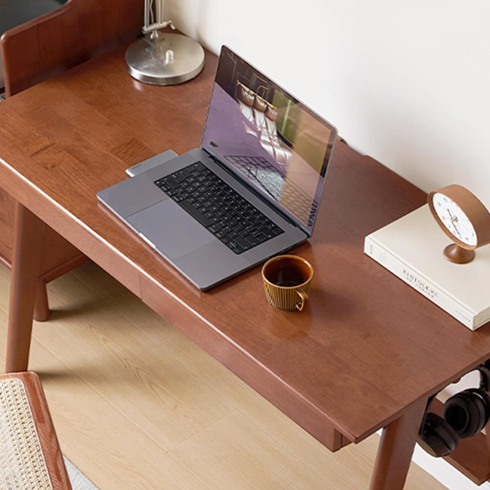 100% Solid Rubber Wood Desk Home Office Desk Mid Century Modern Writing Compu...