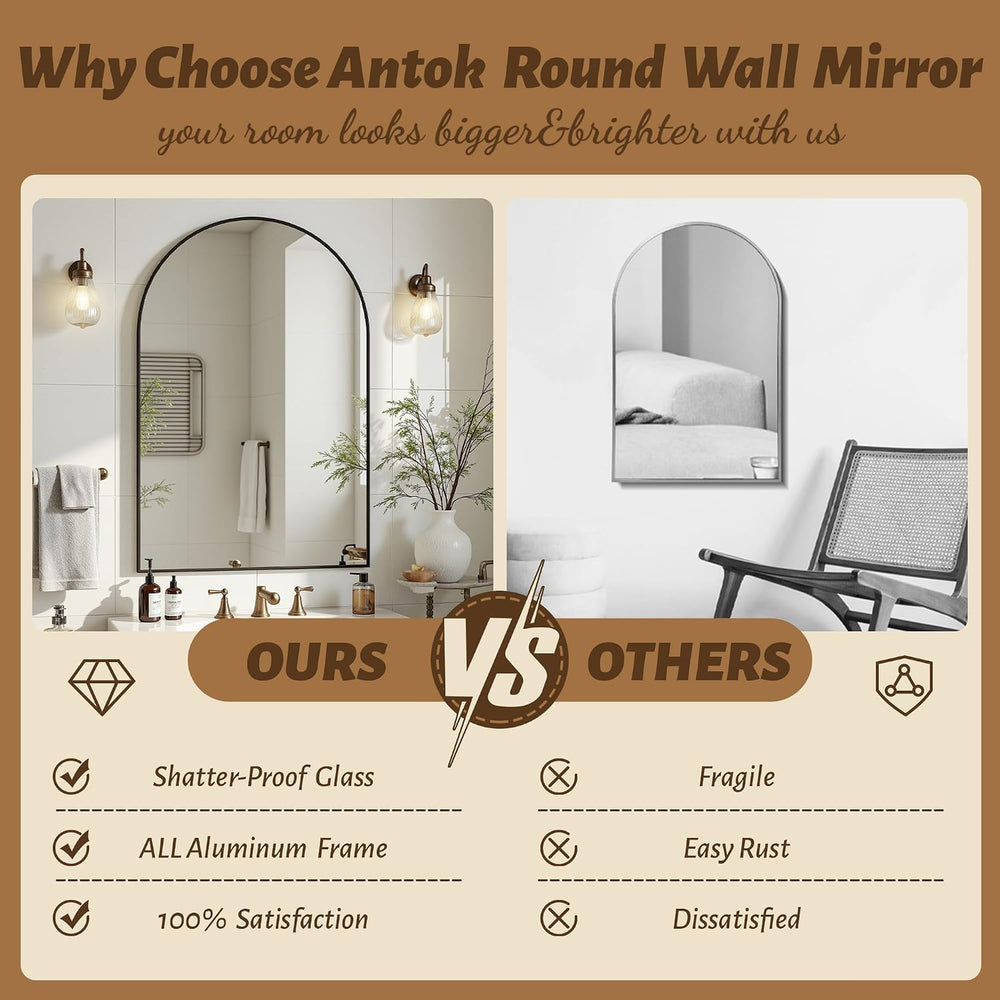 Antok Arched Bathroom Mirror, 20"x30" Wall Mounted Mirror, Vanity M...