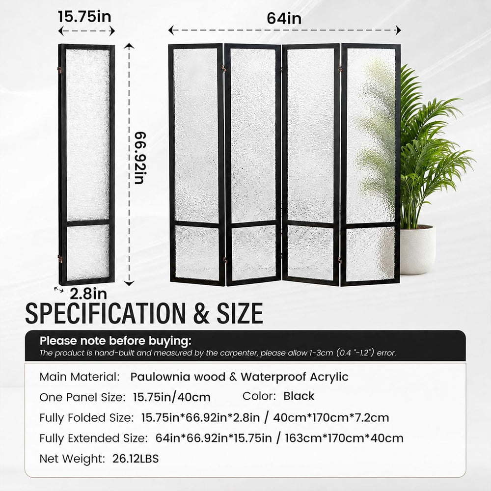 Acrylic Room Divider 4 Panel 67" Tall Folding Privacy Screen