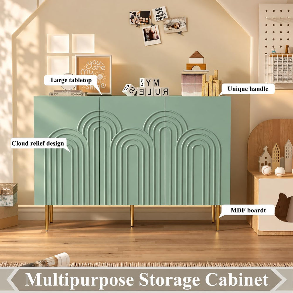 ARTPOWER 47" Accent Cabinet with Cloud Relief Sideboard with 3 Doors Green