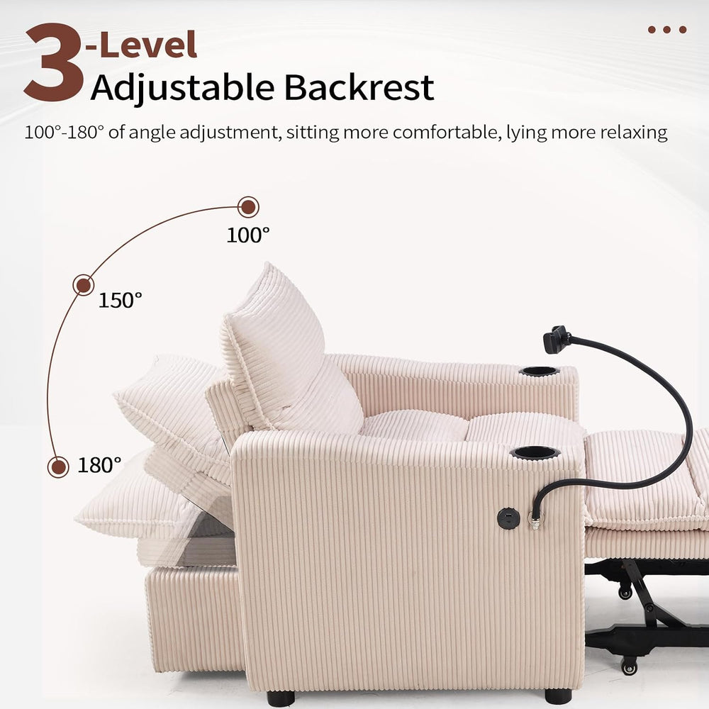 HAOMARKETS Corduroy Sleeper Sofa Bed with Cup Holders, 3-in-1 Convertible Pul...