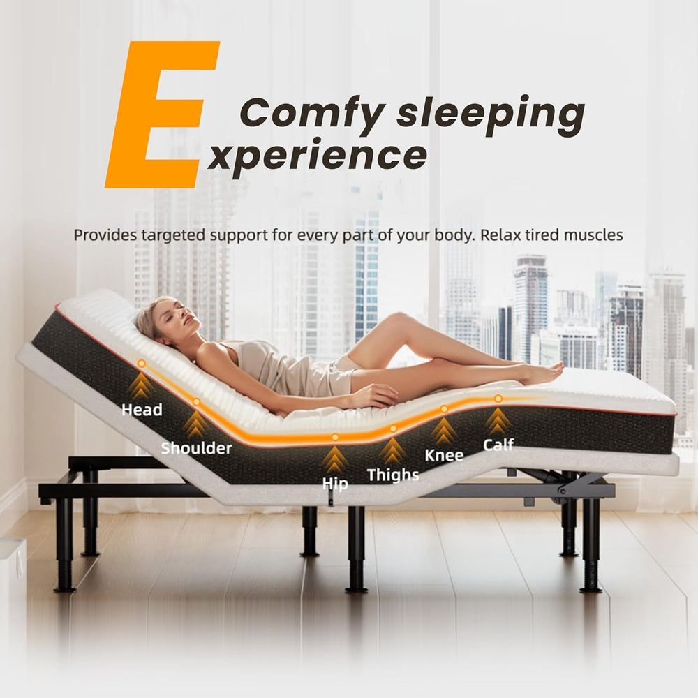 Adjustable Bed Frame King Size with Wireless Remote, Head Foot Incline, USB, ...