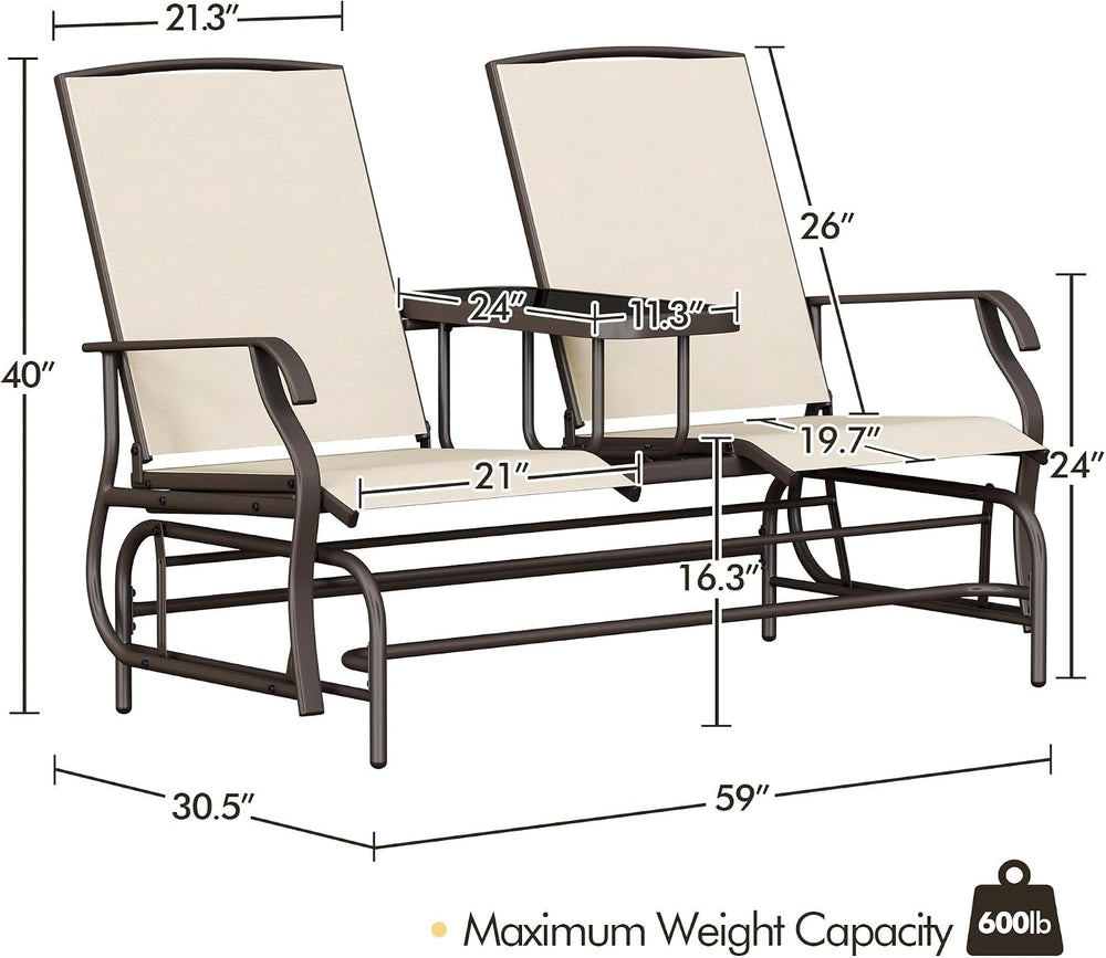 Yaheetech Outdoor Glider Loveseat with Table Patio Bench, Beige