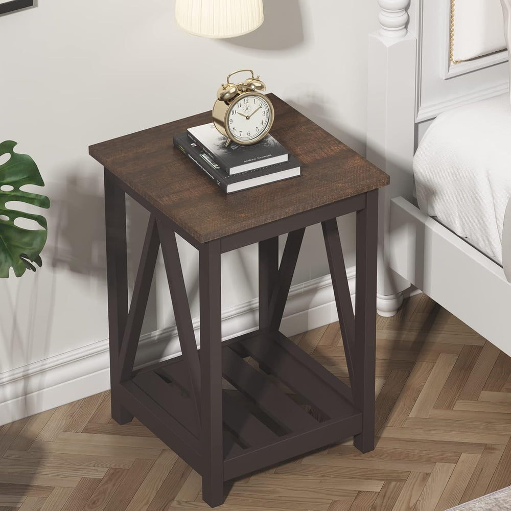ChooChoo Farmhouse End Tables Set of 2 with Storage Shelf