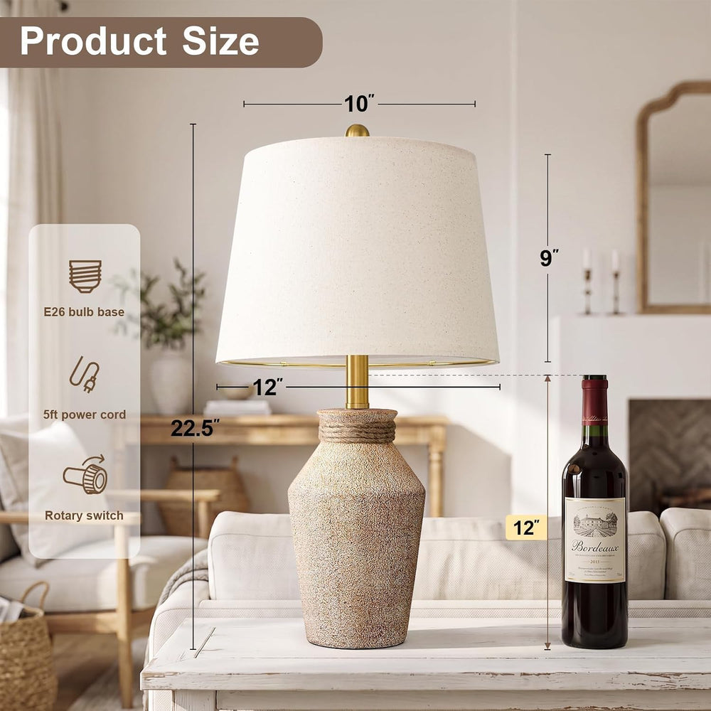 USumkky 22.5" Ceramic Table Lamp Coastal Farmhouse Bedside Lamp Sand Beige