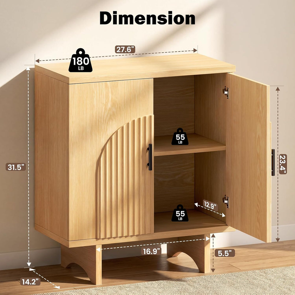 Welzona Fluted Arched Sideboard Buffet Cabinet with Storage Natural