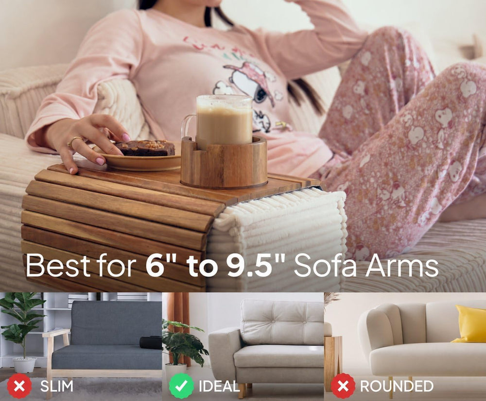 Acacia Couch Arm Tray for Drinks and Snacks with Detachable Cup Holder, Anti ...