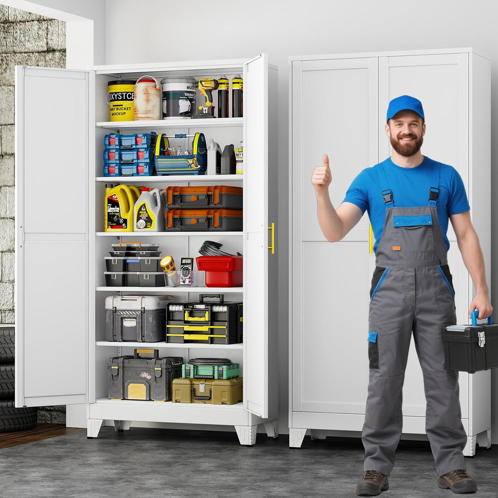 75" Metal Garage Storage Cabinet with 2 Doors and 5 Adjustable Shelves,M...