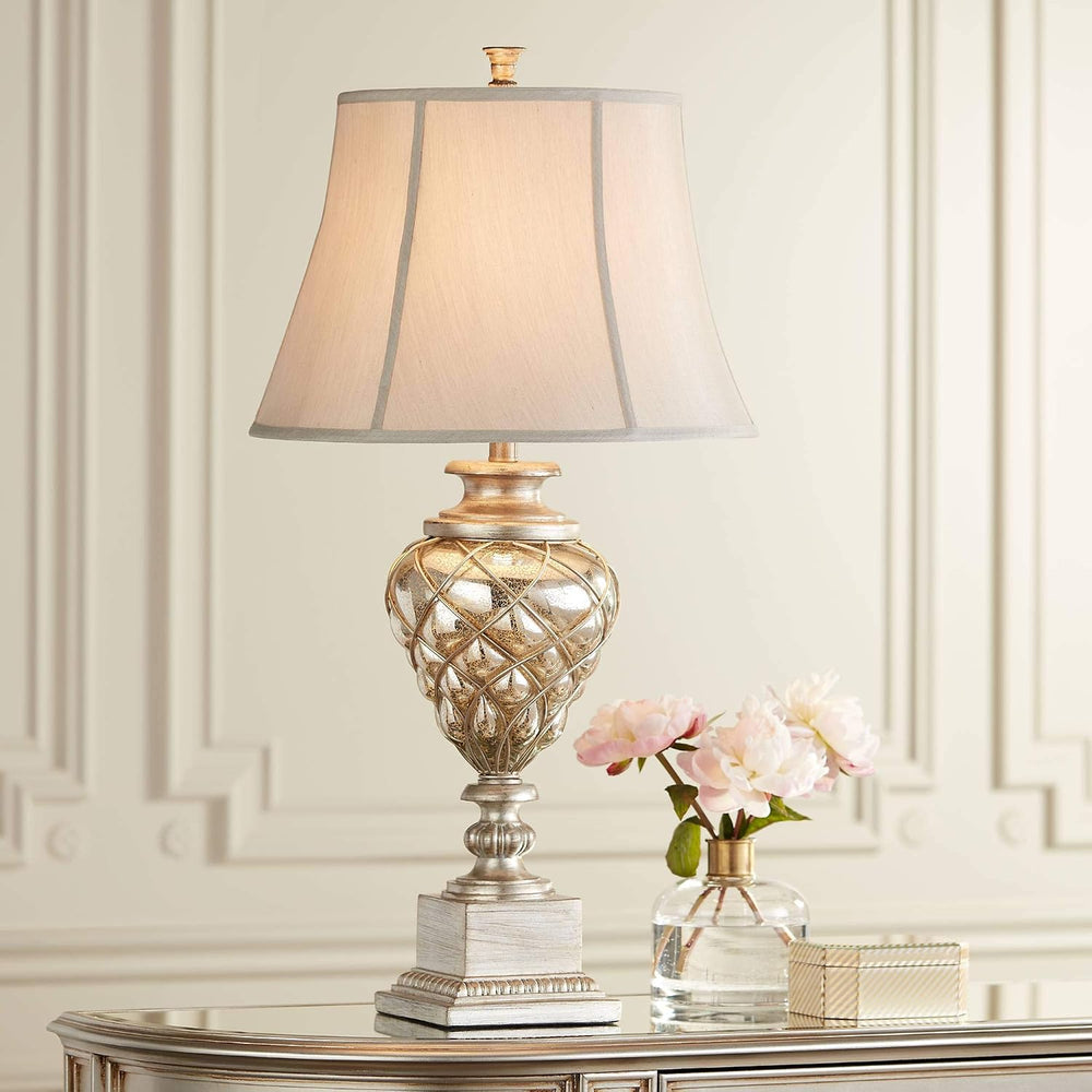 Mercury Glass 33 3/4" Large Table Lamps Set of 2 LED Night Light