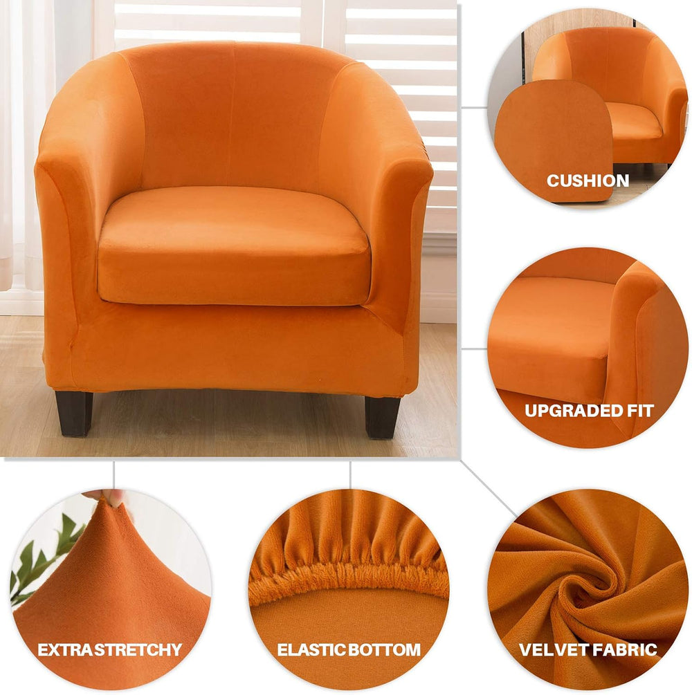 MIFXIN Tub Chair Slipcover 2-Piece Velvet Barrel Club Chair Covers with Cushi...