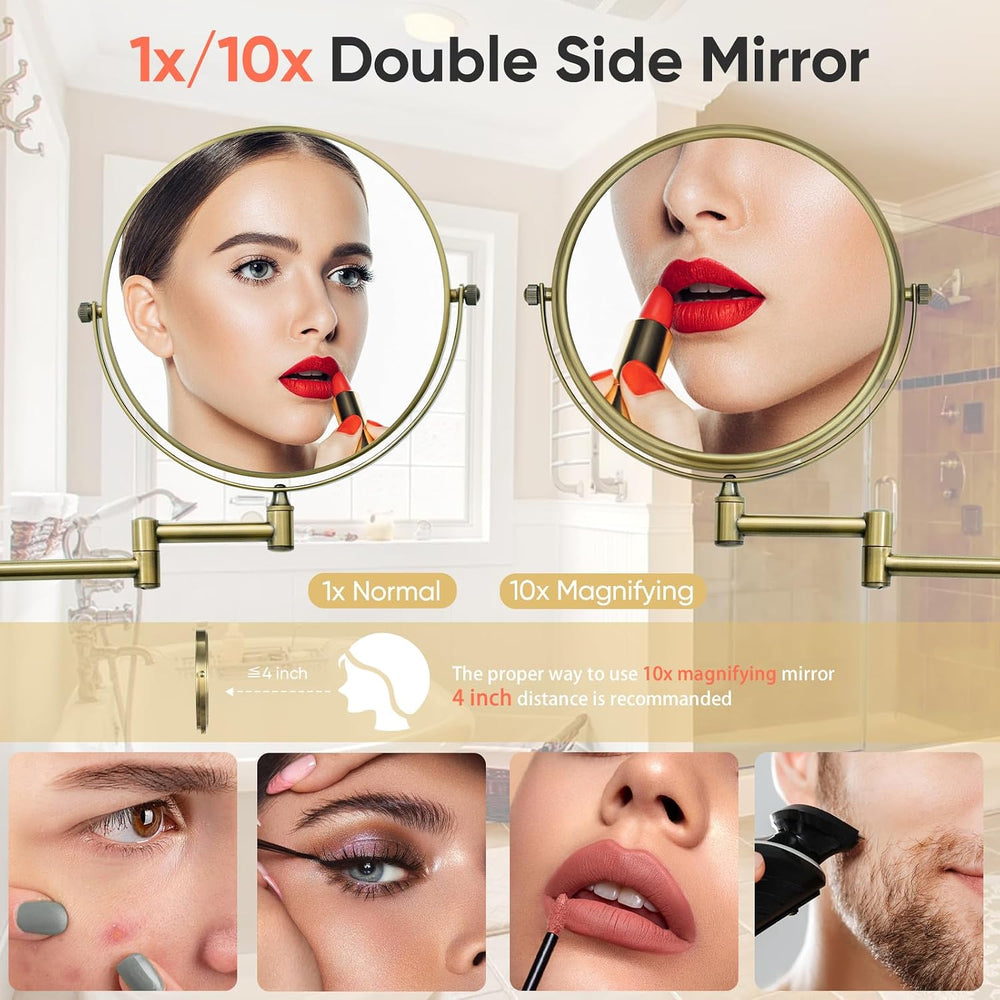 GURUN 8-Inch Double-Sided Wall Mount Makeup Mirrors with 10x Magnification Ba...