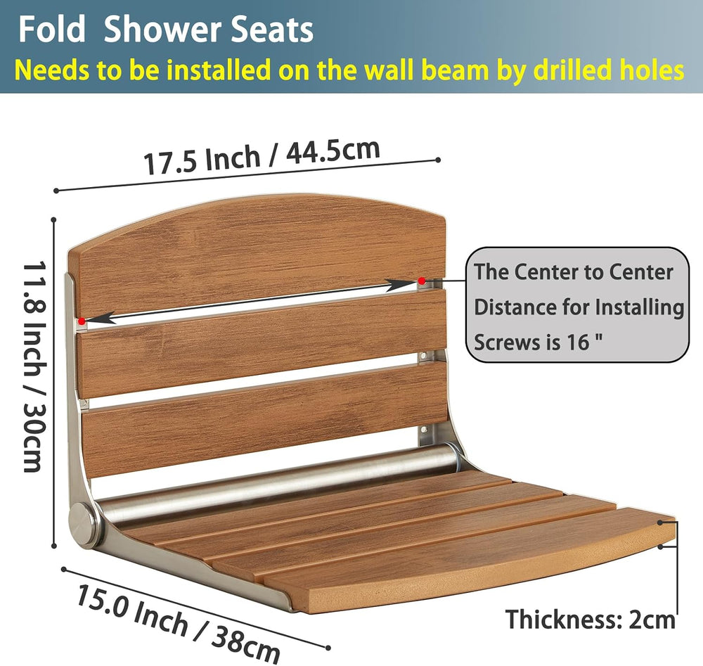 17.5" Folding Shower Seat Wall Mounted,Foldable Shower Bench,Fold Down S...