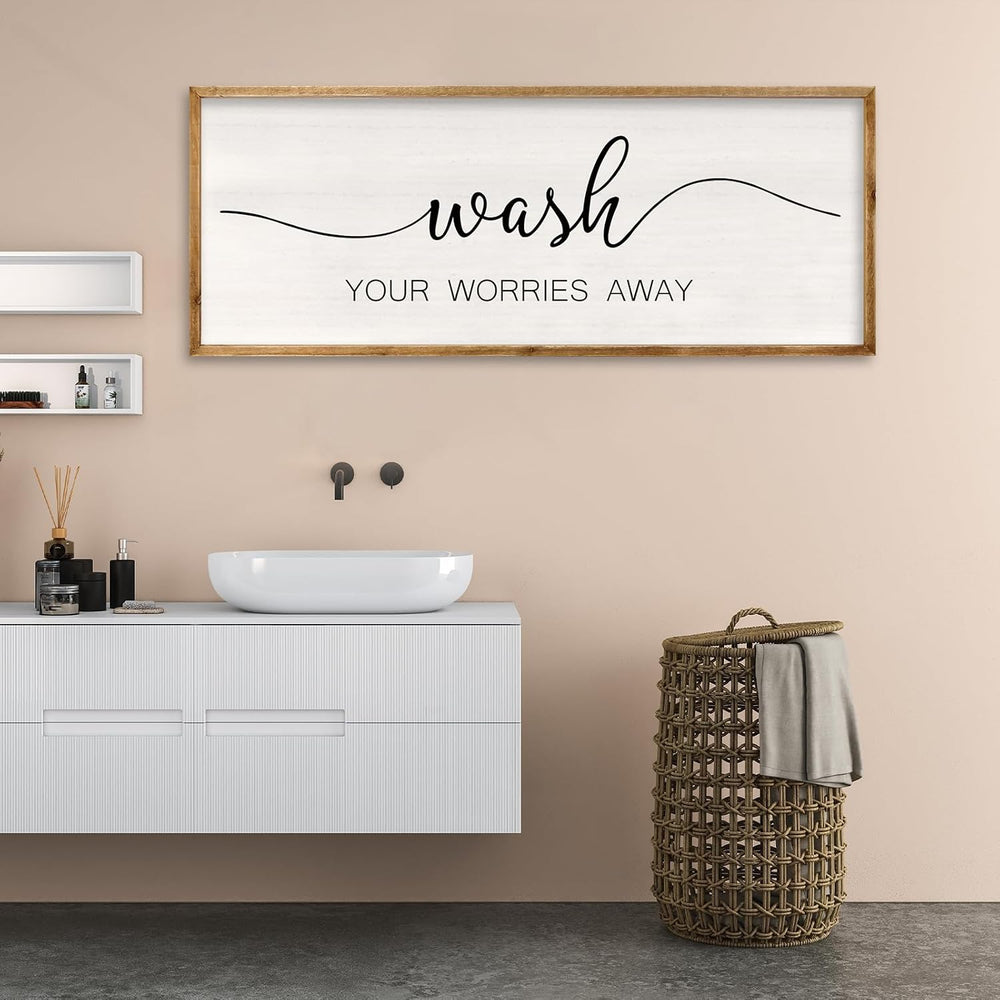 Wash Your Worries Away Bathroom Wall Decor 32x12 Inch Wood