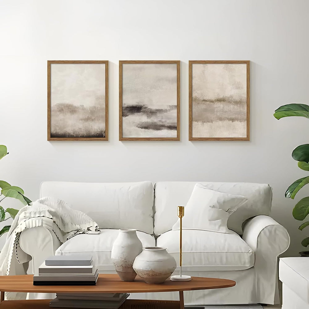 3 Piece Large Abstract Framed Wall Art Neutral Beige Modern Art 12x16 Inch